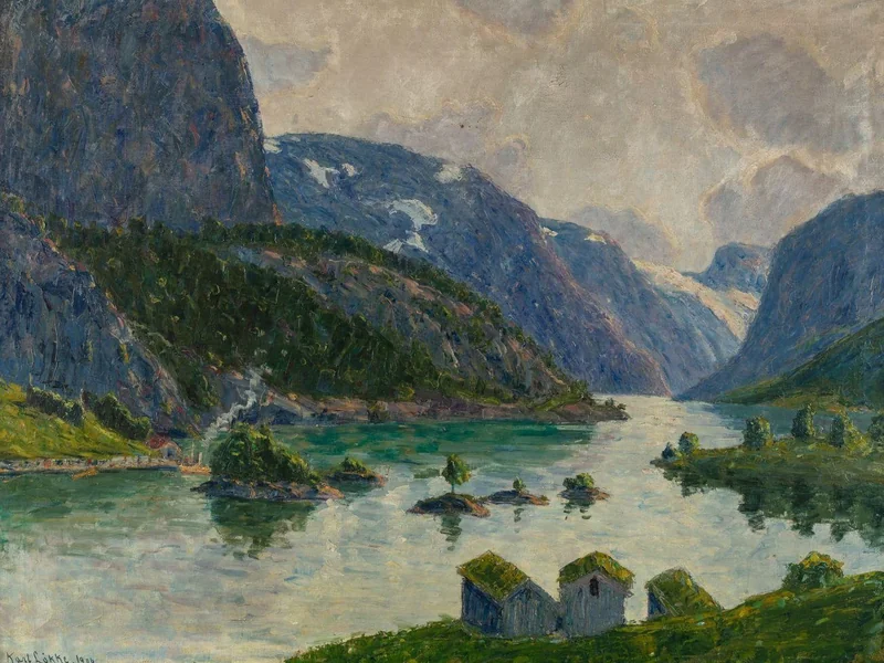 1870-Karl Johan Løkke - Paesaggio con lago